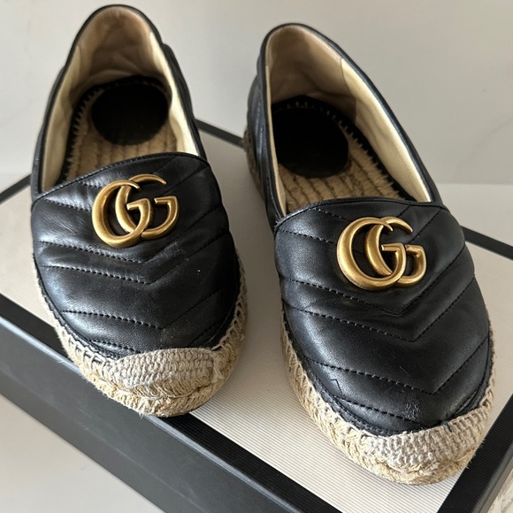 Gucci Shoes - Gucci Black and Gold Quilted Espadrilles